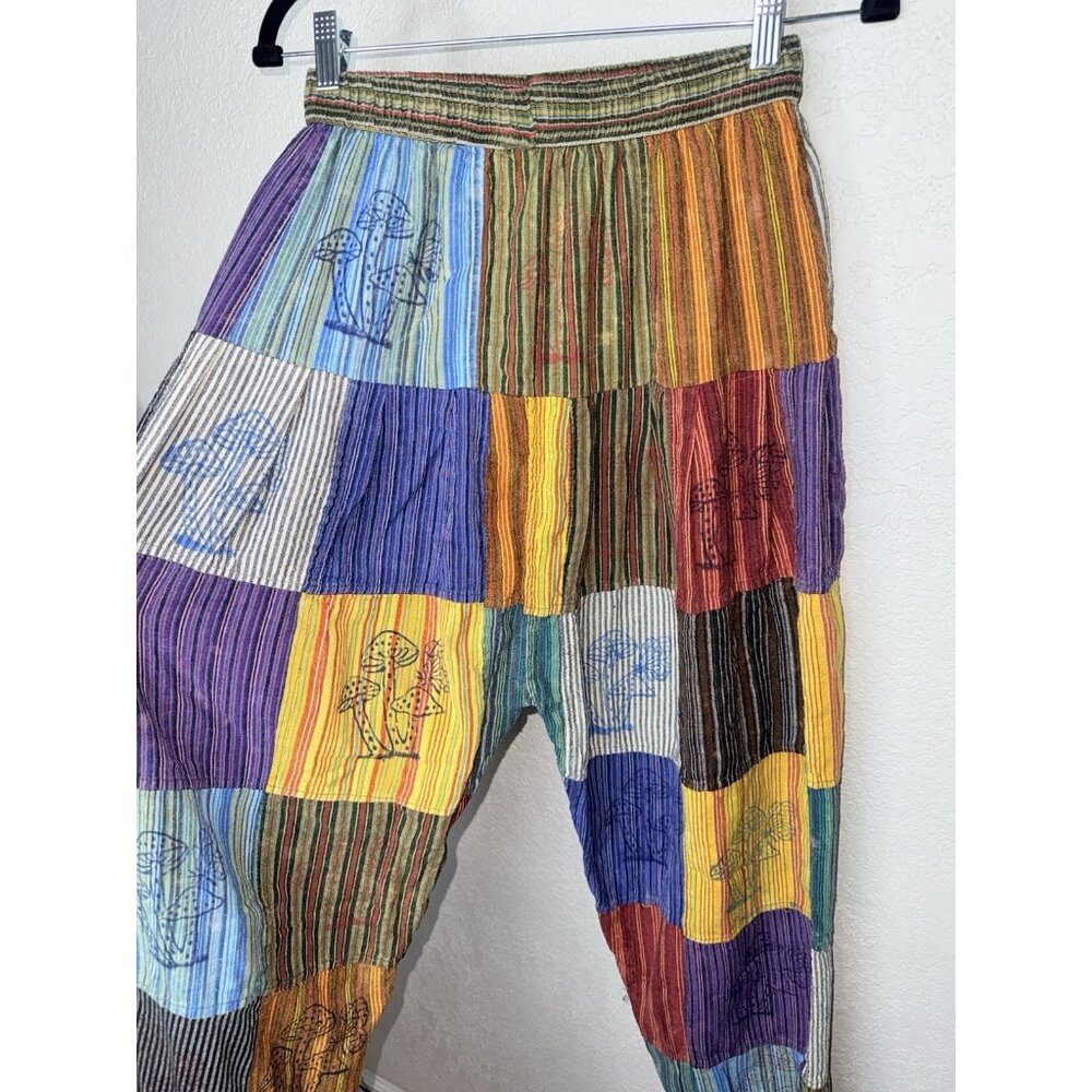 Rising International Patchwork Cotton Pants Medium Boho Hippie Mushroom R - Picture 7 of 10